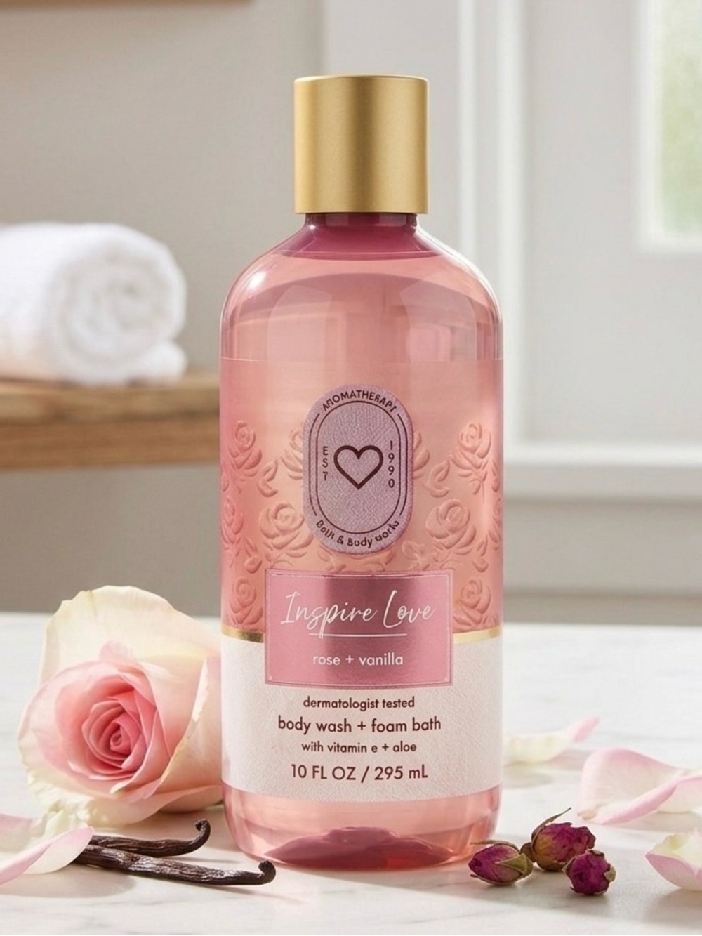 Bath & Body Works Inspire Love Rose Vanilla Body Wash & Foam Bath 10 oz NWT
